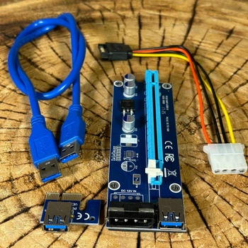 Райзер для видеокарты Riser PCI-Ex x1 to x16 Molex Sata ver.006S кабель 0.6м
