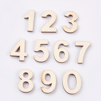Кабошоны Деревянные Цифры, Светло-коричневый, 29~30x12.5~23x3.5~4 мм, Комплект 10шт