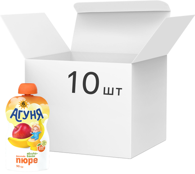 Упаковка фруктового пюре Агуня Яблоко-Банан 90 г х 10 шт (4823063127998)
