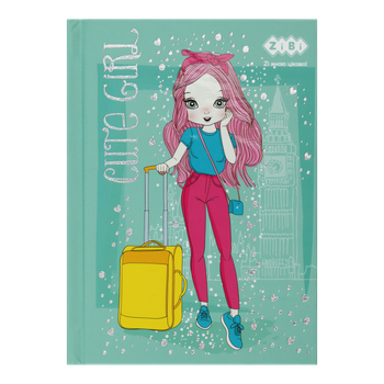 Блокнот А6 64арк ZB.12715-06, CUTE GIRL клітинка,тверда обкладинка,мат.лам.+лак,гліт,бірюзовий(10)