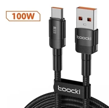 Кабель USB A до Type C toocki 100 Вт та струмом 6 А для швидкого заряджання чорний
