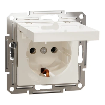 Розетка Schneider Electric Asfora с крышкой с заземлением без рамки кремовая EPH3170123