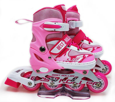 Роликовые коньки раздвижные Best Roller PU свет размер 29-33 стелька 18-20,5 см Pink (36210-S)