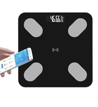 Смарт-ваги підлогові електронні 180 кг, 26x26 см, Bluetooth, вимірювання ваги та співвідношення м'язових, жирових і кісткових тканин (Чорний)