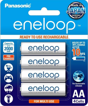 Аккумуляторные батарейки Panasonic Eneloop AA пальчиковые зарядные 2000 mAh Recharge 4 шт