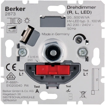 Поворотно-нажимной диммер Berker "Soft"для LED/КЛЛ 3-100Вт и остальные лампы 20-500Вт 2873