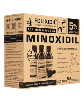 Комплект Міноксидил Folixidil 5% от выпадения волос, для роста волос и бороды ( 3х60 мл )