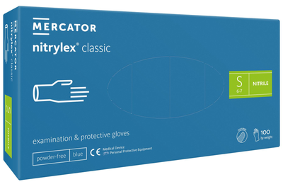 Рукавички медичні Mercator Medical Nitrylex® Classic нітрилові S Сині 100 шт