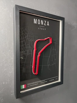 Объемная Рамка с 3D Трассой MONZA Circuit / Province of Monza and Brianza, Italy / Монза в Масштабе 1:40 000 Red Matte / Frame 32x23x3