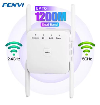 Беспроводной Wi-Fi ретранслятор Fenvi AC1200 1200Mbps 2.4G/5GHz, расширитель покрытия WiFi, Усилитель сигнала, репитер White