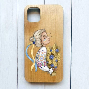 Деревянный чехол на iPhone 11 Pro Max :: Украинка с колосками (принт 173)