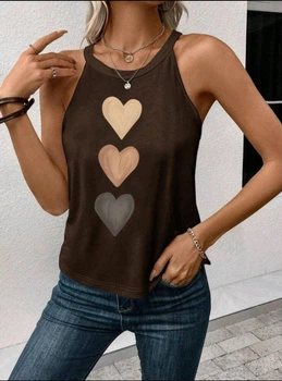 Майка Heart Print яркая женская летняя французкий стиль Шоколадный S