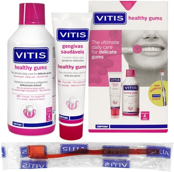 Набір Dentaid Vitis Healthy Gums зубна паста 100 мл + ополіскувач 500 мл + щітка 1 шт (8427426045828)