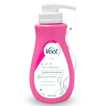 Женский крем Veet для депиляции волос чувствительной кожи ног, тела и линии бикини с дозатором и лопаткой в наборе 400 мл. Veet Pure Crema Depilatoria