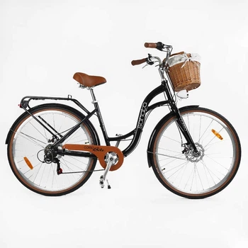 Велосипед міський Corso SN-28033 «Sonata» (колеса: Ø28", рама: 18"/сталева, 7 швидкостей, гальма: заднє/переднє, багажник, кошик на кермі)