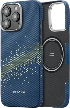 Карбоновий чохол Pitaka Tactile Woven Case StarPeak Lumintex Milky Way Galaxy для iPhone 16 Pro Синій + Зелений (KI1603PMYG)