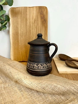 Травник с ручкой для заваривания 0,75 л глиняный (керамический) резной Гражда Ангоб