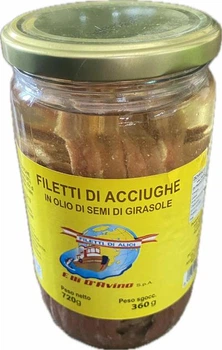 Філе анчоусів Filetti di Acciughe F. lli D`Avino у соняшниковій олії 720 г