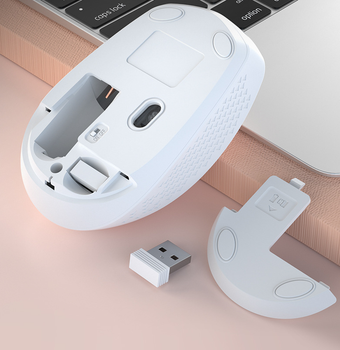 Мышь аккумуляторная беспроводная, бесшумная DUOHAO M17 2,4G+Bluetooth pink/розовая (II) 33943