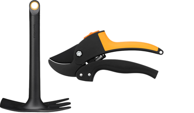 Набір Секатор із храповим механізмом Fiskars PowerStep Р83 (1000575/111670) + Сапа посадкова Fiskars Solid 1072100 (1072100_Fis)