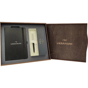Подарунковий набір: Коробка + Кулькова ручка Parker JOTTER 17 CT 15 632 + Блокнот Axent Partner I'm Ukrainian Чорний 8308-01-A-UKR