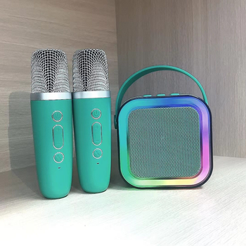 Дитячий набір для караоке портативна Bluetooth колонка с 2 мікрофонами і RBG підсвіткою (K12), Смарагдовий