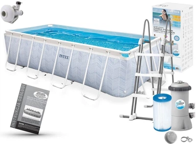 Бассейн прямоугольный каркасный Intex Grey 400х200х100 см + ступени + фильтр насос (26780)