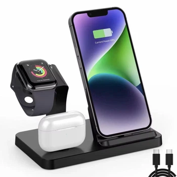 Бездротова зарядна док-станція FDGAO 3 в 1 зарядний пристрій для iPhone / Airpods / Apple Watch, чорна (88622239)