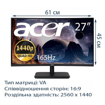 Монитор Acer ED270UP2bmiipx изогнутый безрамочный VA 2560x1440 QHD 27" / 4W