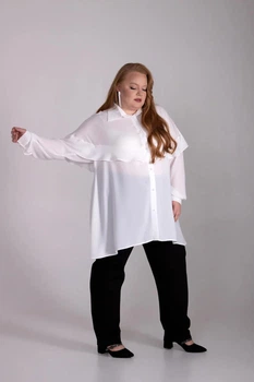 Рубашка-Блуза Ukreina Удлиненная 4XL А-силуэт Шифоновая, молочная U24Rub1372