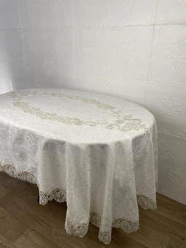 Скатертина Велюр Acme Tekstil 160x300 ovale Marguerite Krem PVS