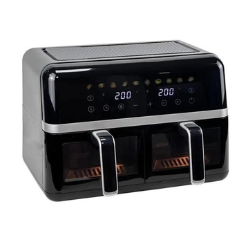 Аэрогриль с 2 чашами DSP KB 2174 1400W аэрофритюрница безмасляная для приготовления без масла с регулировкой температуры (5 л+5 л) черная с серым