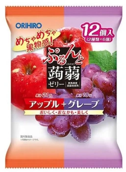 Японская конфета жидкое желе Orihiro Purunto Konnyaku Jelly Pouch Apple Grape 12шт