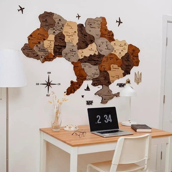 Многослойная (3Д) деревянная карта Украины с дерева 100 x 66 см от Enjoy The Wood