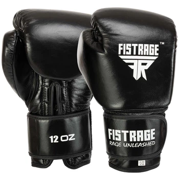 Перчатки боксерские кожаные на липучке Fistrage Fight Gear 5561 размер 14 унций Black
