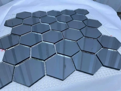Мозаика зеркальная DecorStoneHub Zs-hex-G графитовая 304х303 мм шестиугольник для оформления каминов (004177)