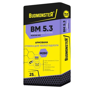 Стяжка цементная армированная BudmonsteR BM 5.3, М250, 5-40 мм, 25 кг