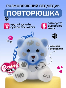Говорящий повторюшка мишка Coccolotti Love&Tell Sky Детская интерактивная игрушка медведь Плюшевый брелок Коколоти на батарейках для детей с записью и воспроизведением забавным голосом (Бело-Синий)