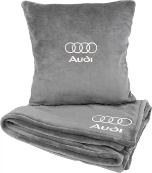 Подушка и плед в авто EVAtech из махры M для Audi серые (MBLMPSMGV095)
