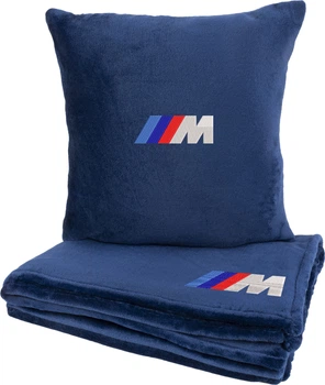 Подушка и плед в авто EVAtech из махры S для BMW M синие (MBLMPSSLV006)
