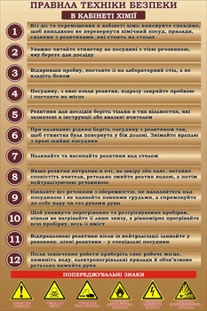 Стенд «Правила техніки безпеки в кабінеті хімії» 600мм×900мм (Арт1383)