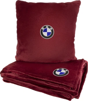 Подушка и плед в авто EVAtech из махры S для BMW красные (MBLMPSSRV005)
