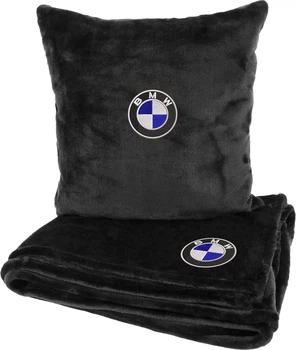 Подушка та плед в авто EVAtech із махри S для BMW чорні (MBLMPSSBV005)