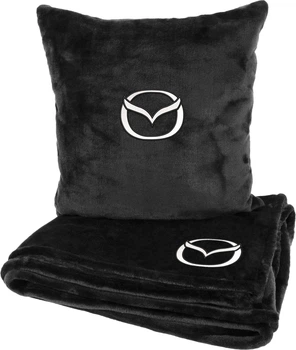 Подушка и плед в авто EVAtech из махры S для Mazda черные (MBLMPSSBV015)