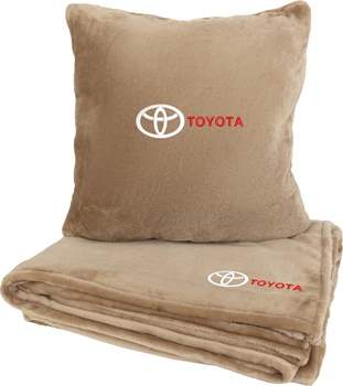 Подушка та плед в авто EVAtech із махри S для Toyota бежеві (MBLMPSSIV031)