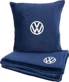 Подушка и плед в авто EVAtech из махры S для Volkswagen синие (MBLMPSSLV032)