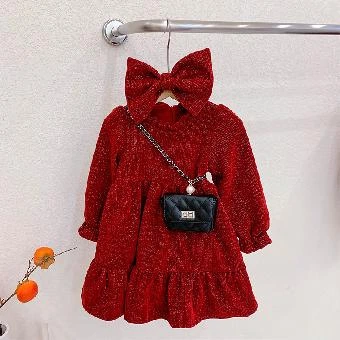 Платье детское красное теплое с бантиком Baby Червоний 110см 13037