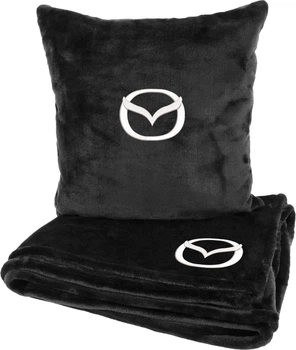 Подушка та плед в авто EVAtech із махри S для Mazda чорні (MBLMPSSBV099)