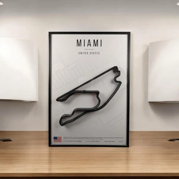 Металлическая Рамка 30x21см с 3D Трассой MIAMI Circuit (Miami International Autodrome) / Miami (Florida) United States / Маями в Масштабе 1:40 000 Black Matte / Рамка-Подставка 2в1 на Стену или Полку