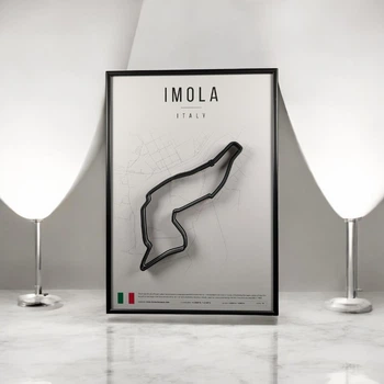 Металлическая Рамка 30x21см с 3D Трассой IMOLA Circuit (Autodromo Enzo e Dino Ferrari) / Imola, Emilia-Romagna, Italy / Имола (Автодром Энцо и Дино Феррари) в Масштабе 1:40 000 Black Matte / Рамка-Подставка 2в1 на Стену или Полку